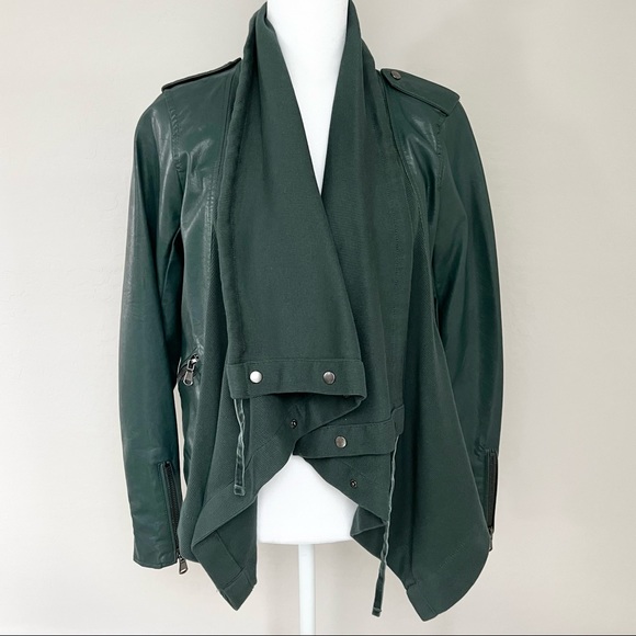 Jolt Emerald Green Drape Front Vegan Leather Jacket - Picture 1 of 7